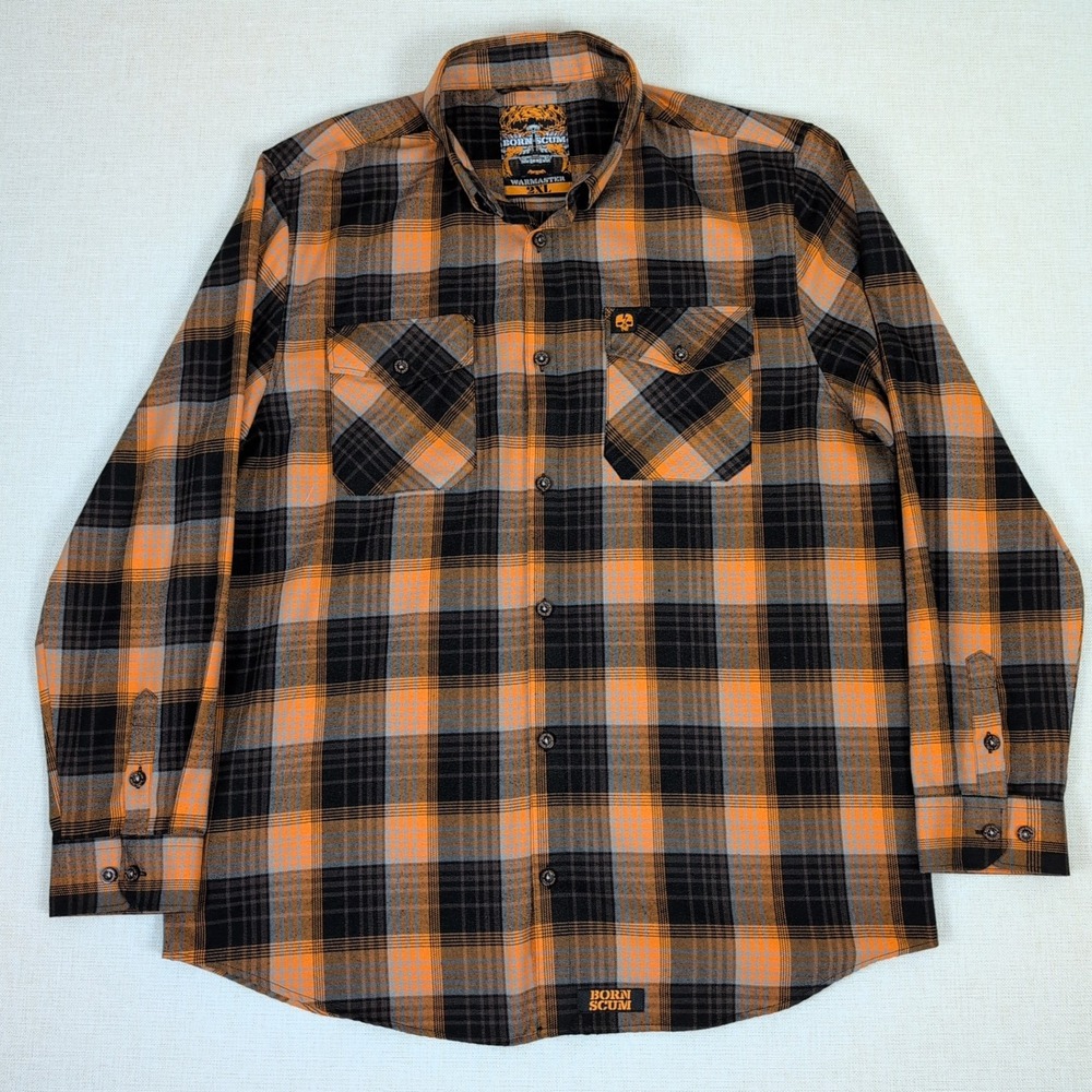 Born Scum Warmaster Flannel Shirt Mens 2XL Orange Black Streetwear